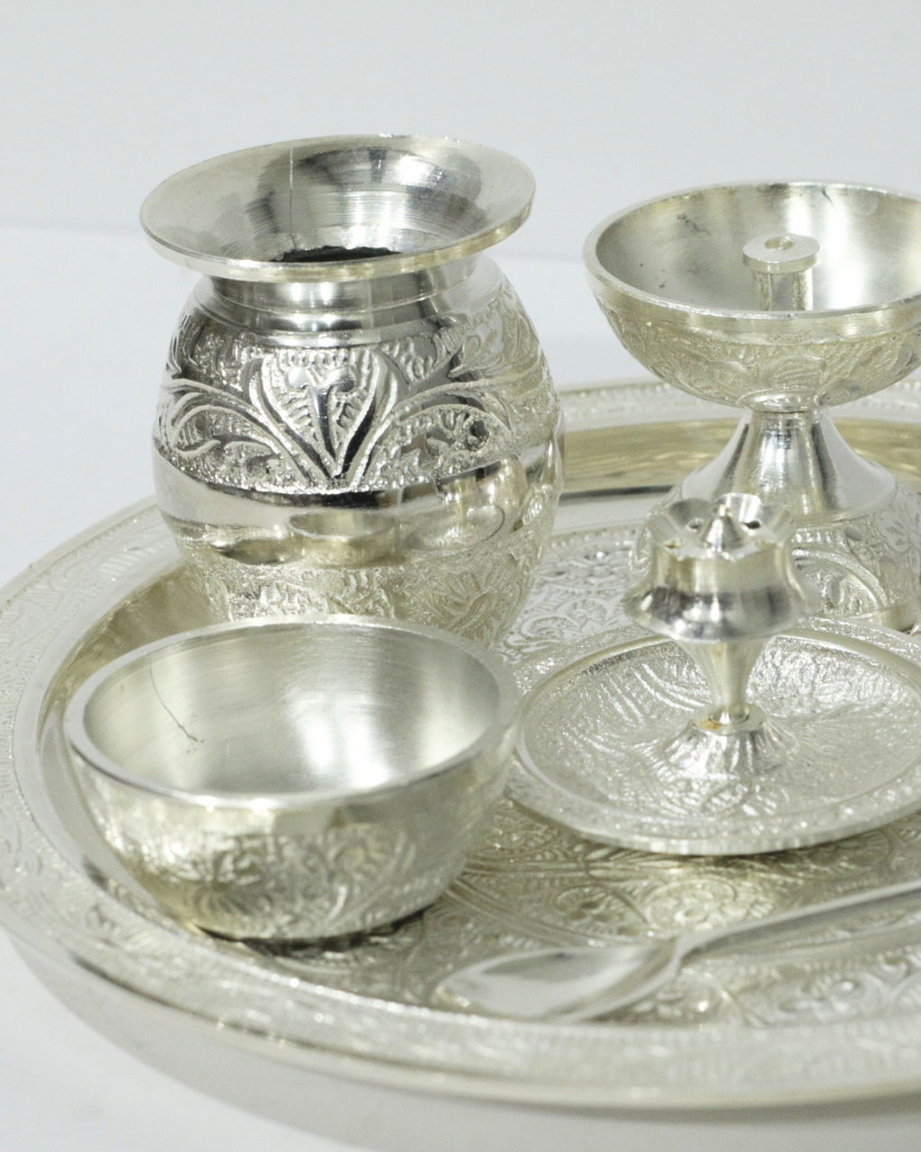 Premium 7 Piece German Silver Thali Set With Engraving