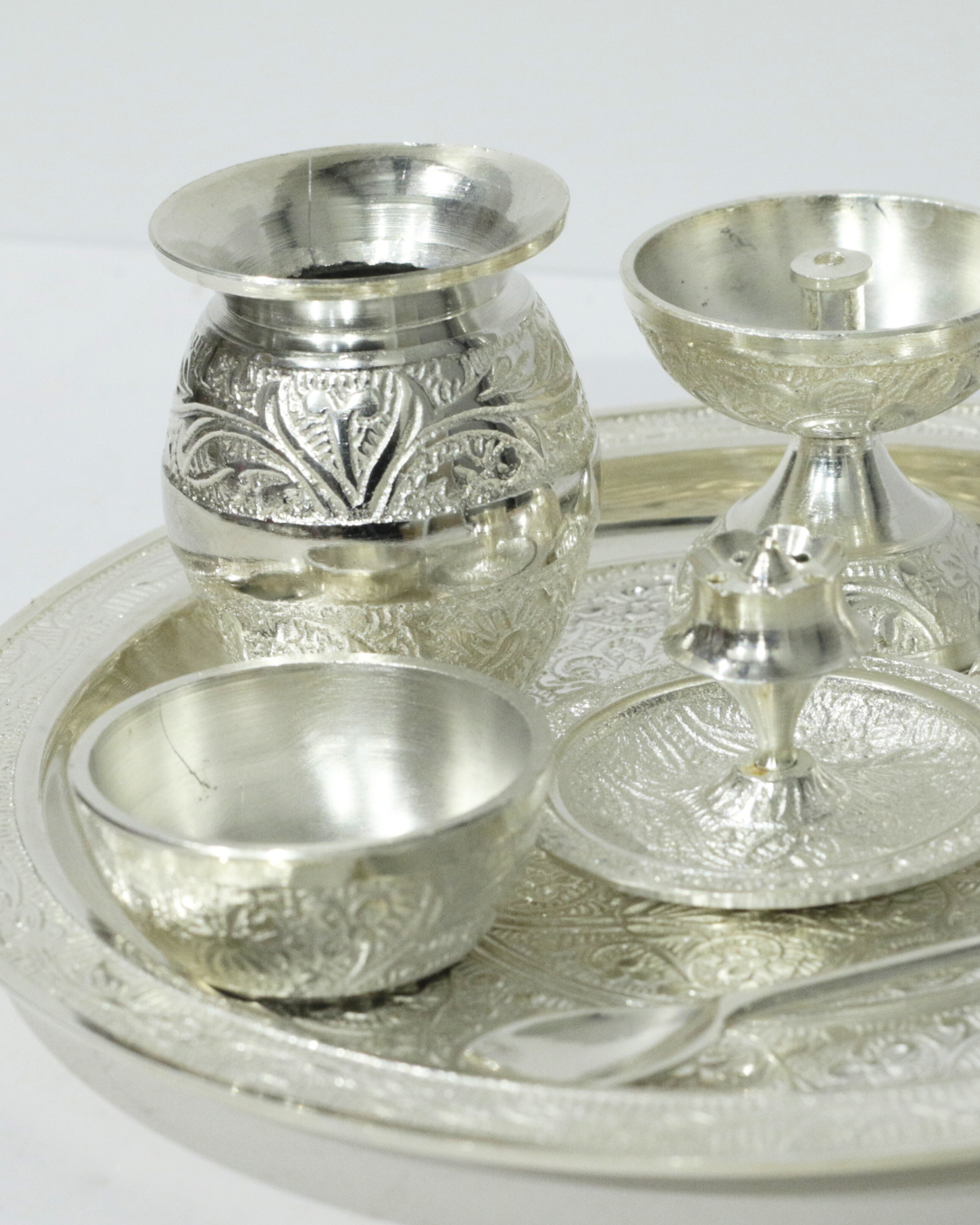 Premium 7 Piece German Silver Thali Set With Engraving