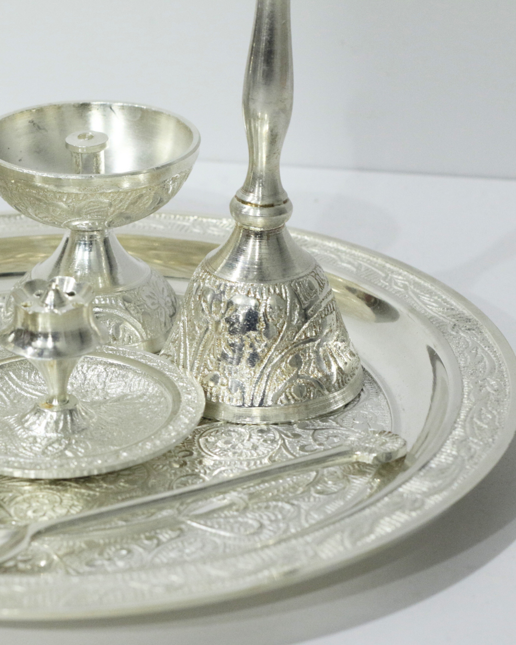 Premium 7 Piece German Silver Thali Set With Engraving