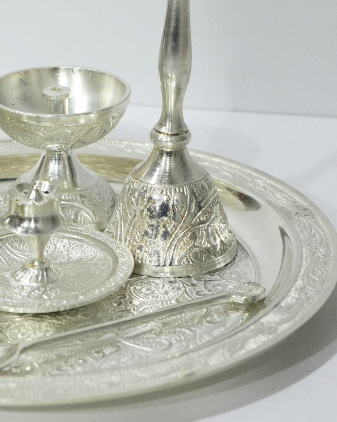 Premium 7 Piece German Silver Thali Set With Engraving