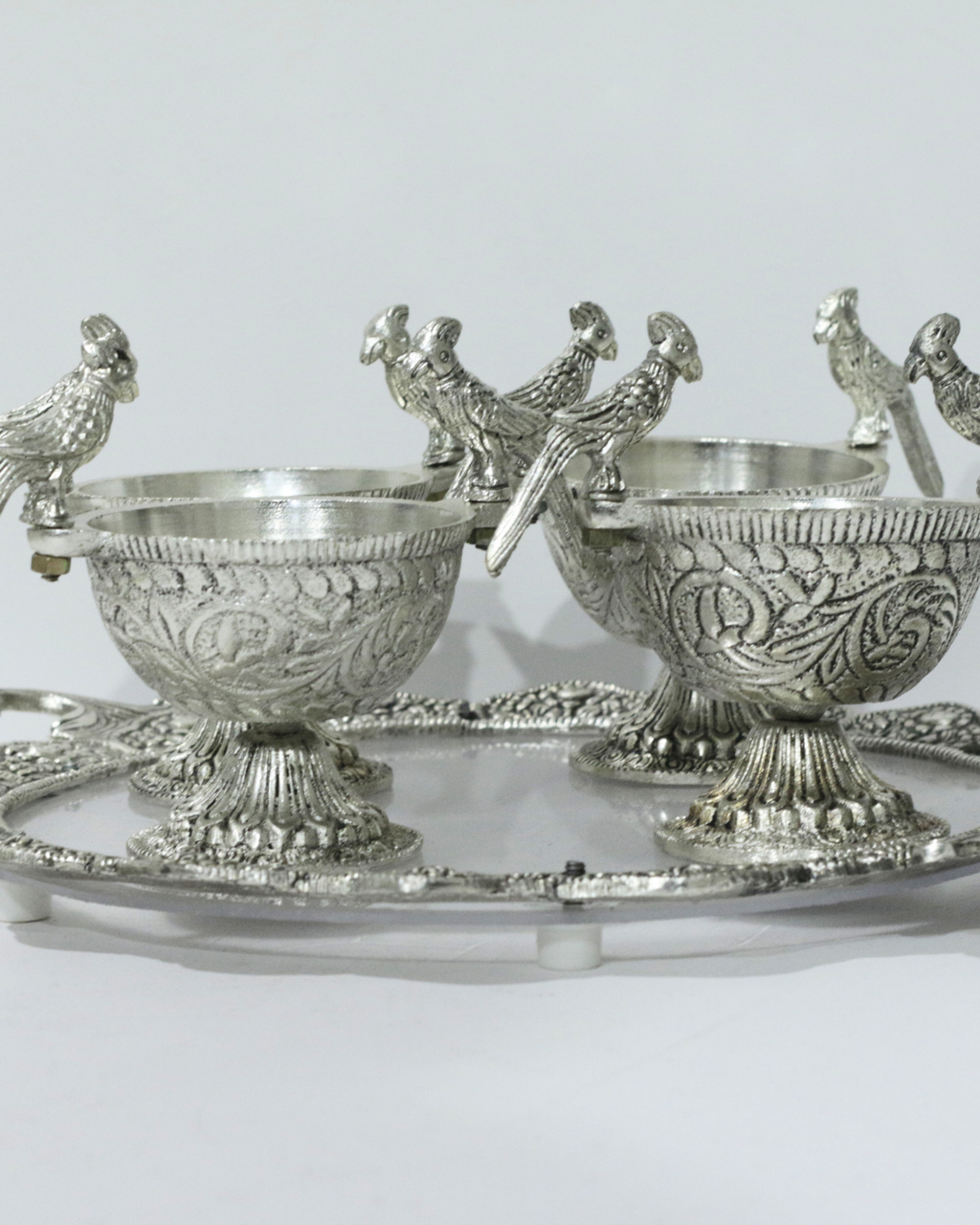 4 Piece Silver Bowl Set With Tray