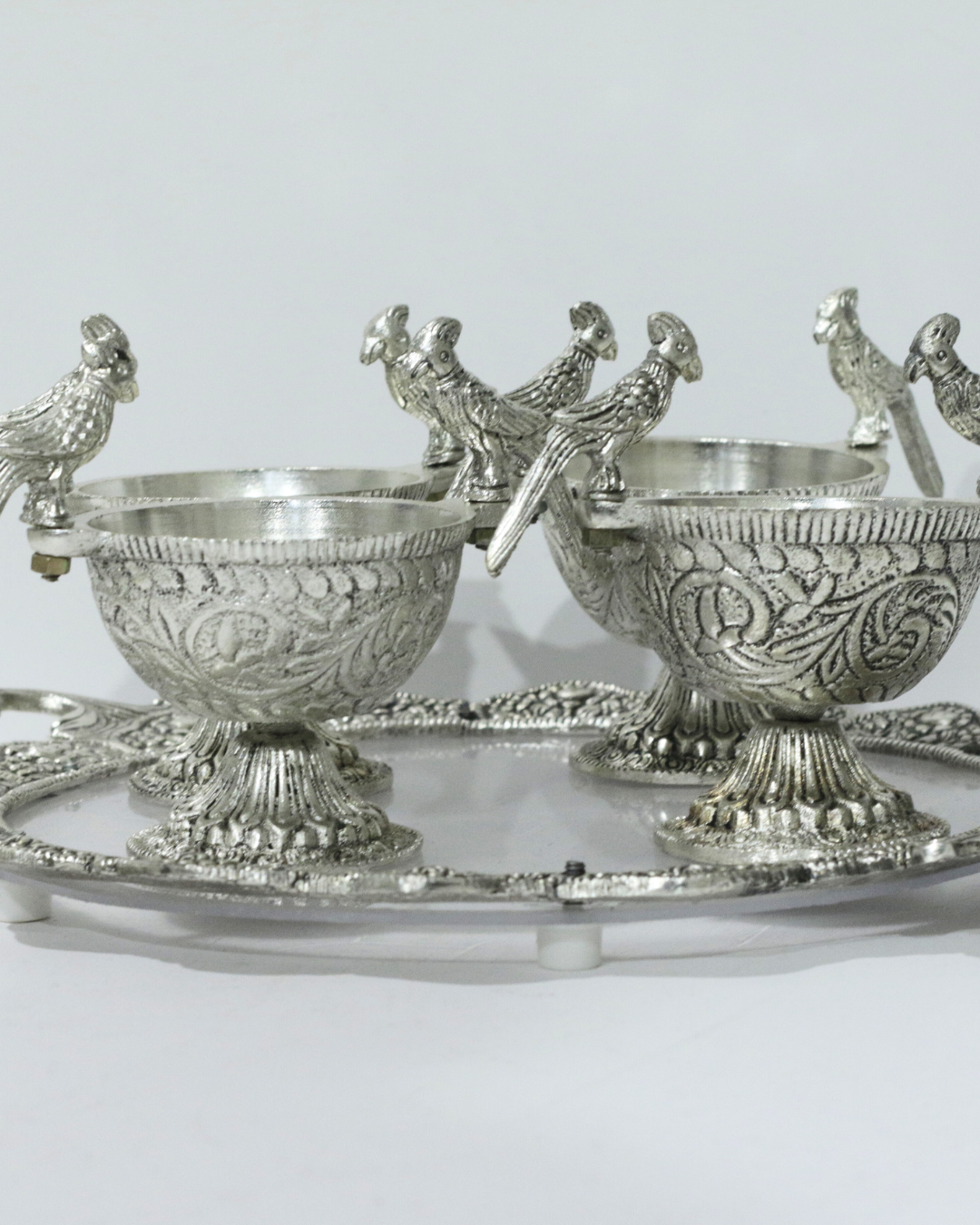 4 Piece Silver Bowl Set With Tray