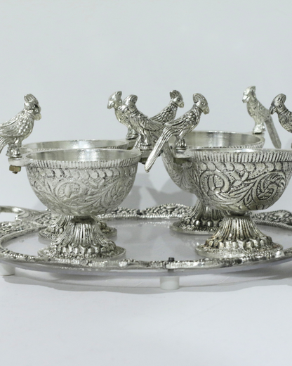 4 Piece Silver Bowl Set With Tray