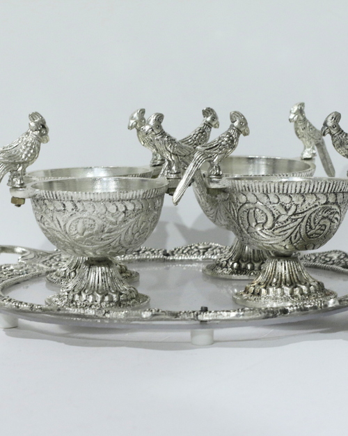 4 Piece Silver Bowl Set With Tray
