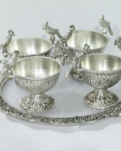 4 Piece Silver Bowl Set With Tray