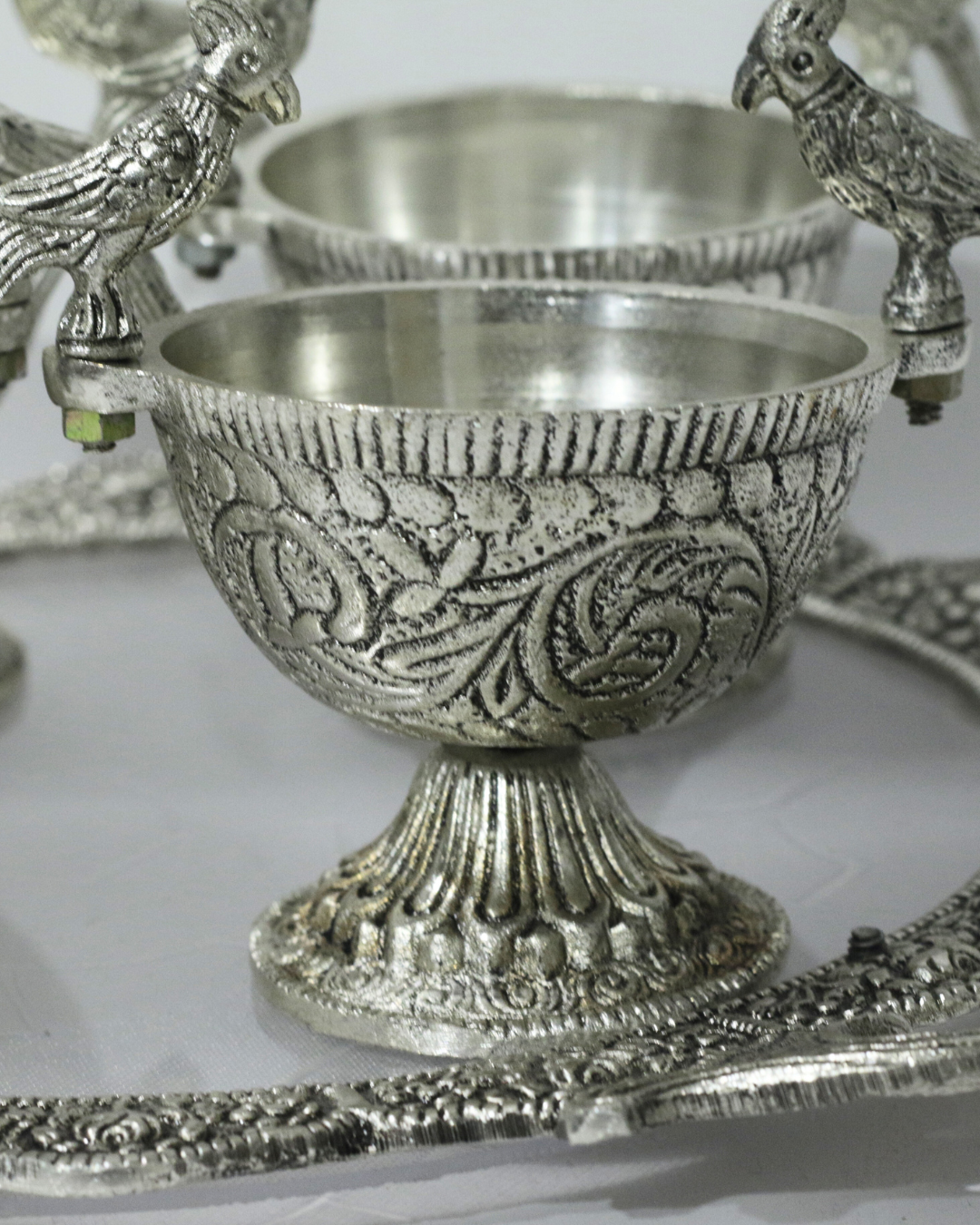 4 Piece Silver Bowl Set With Tray