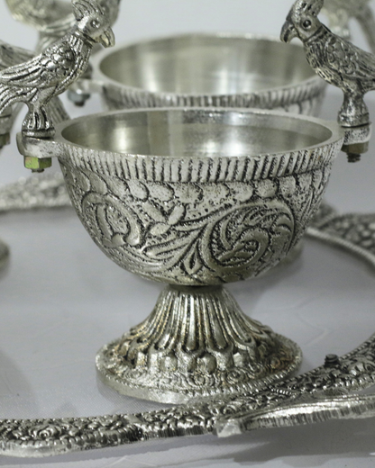 4 Piece Silver Bowl Set With Tray