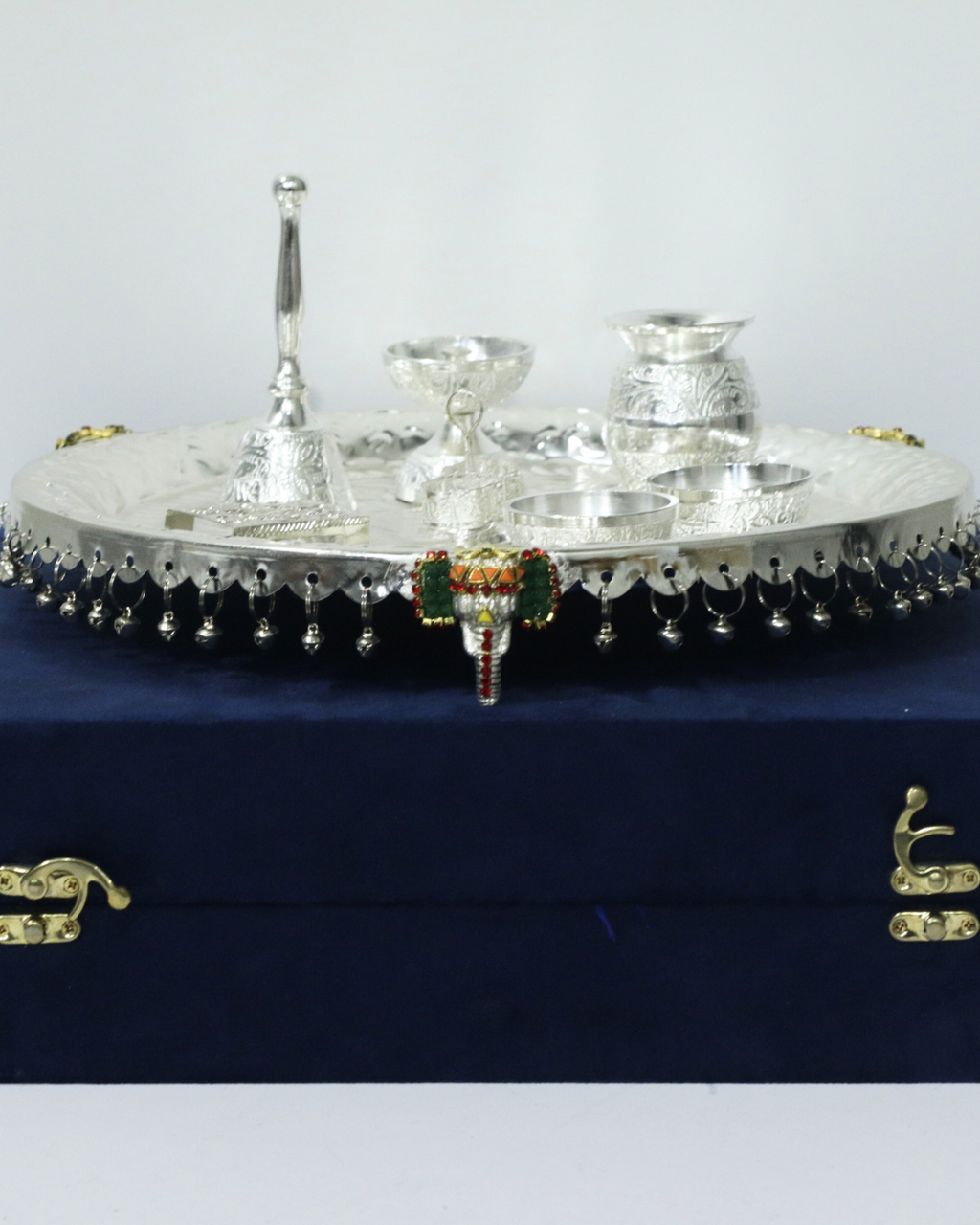 8 Piece Premium Silver Elephant Ghungroo Thali Set