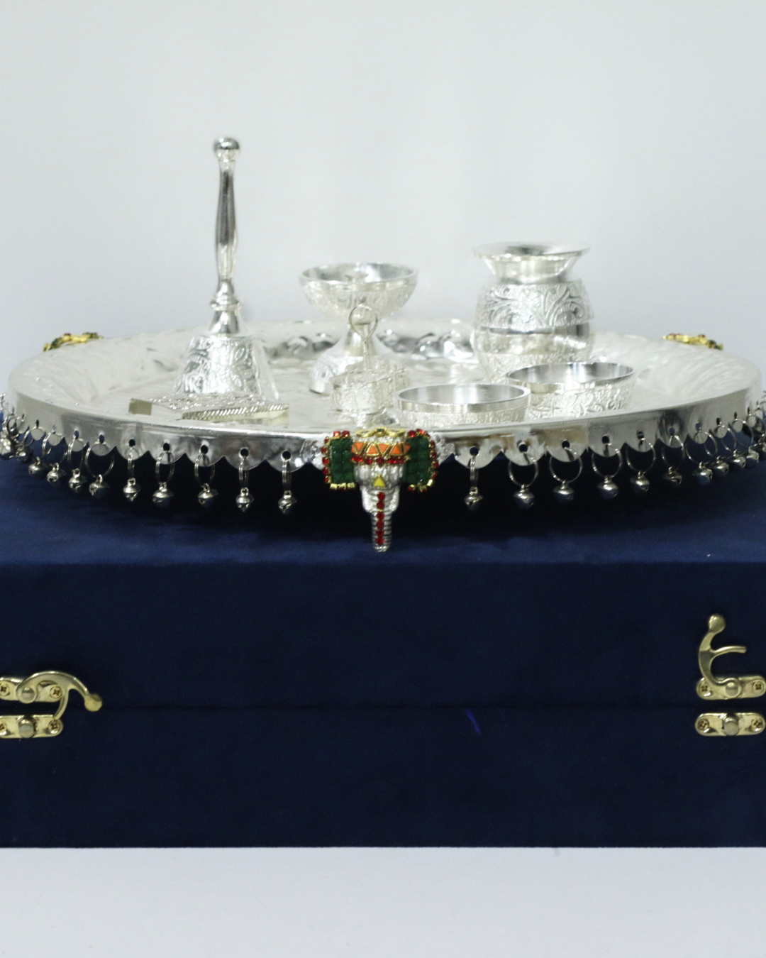 8 Piece Premium Silver Elephant Ghungroo Thali Set