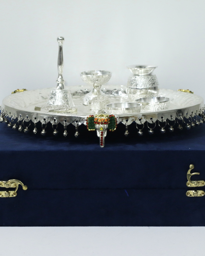8 Piece Premium Silver Elephant Ghungroo Thali Set