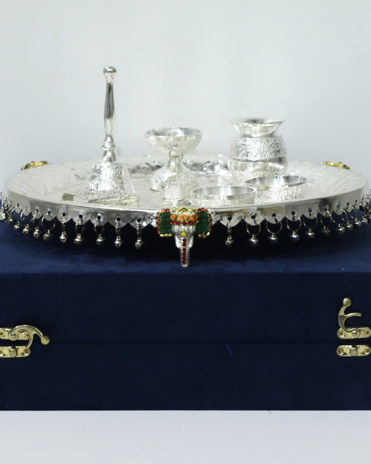 8 Piece Premium Silver Elephant Ghungroo Thali Set