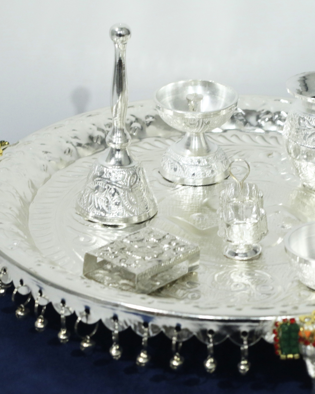 8 Piece Premium Silver Elephant Ghungroo Thali Set