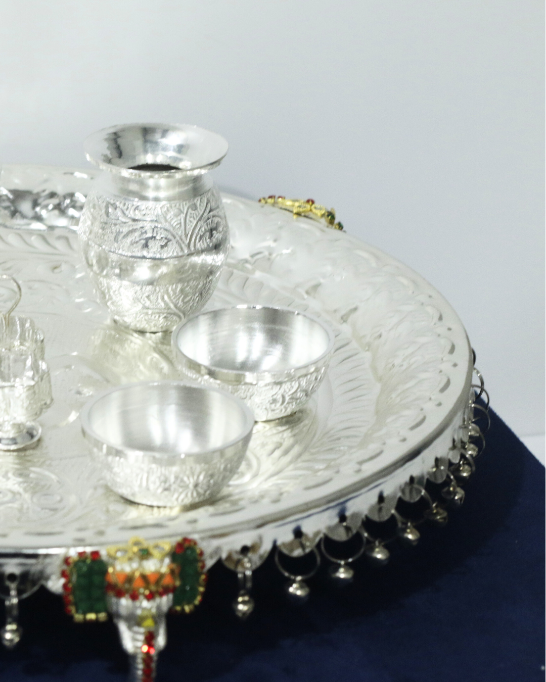 8 Piece Premium Silver Elephant Ghungroo Thali Set