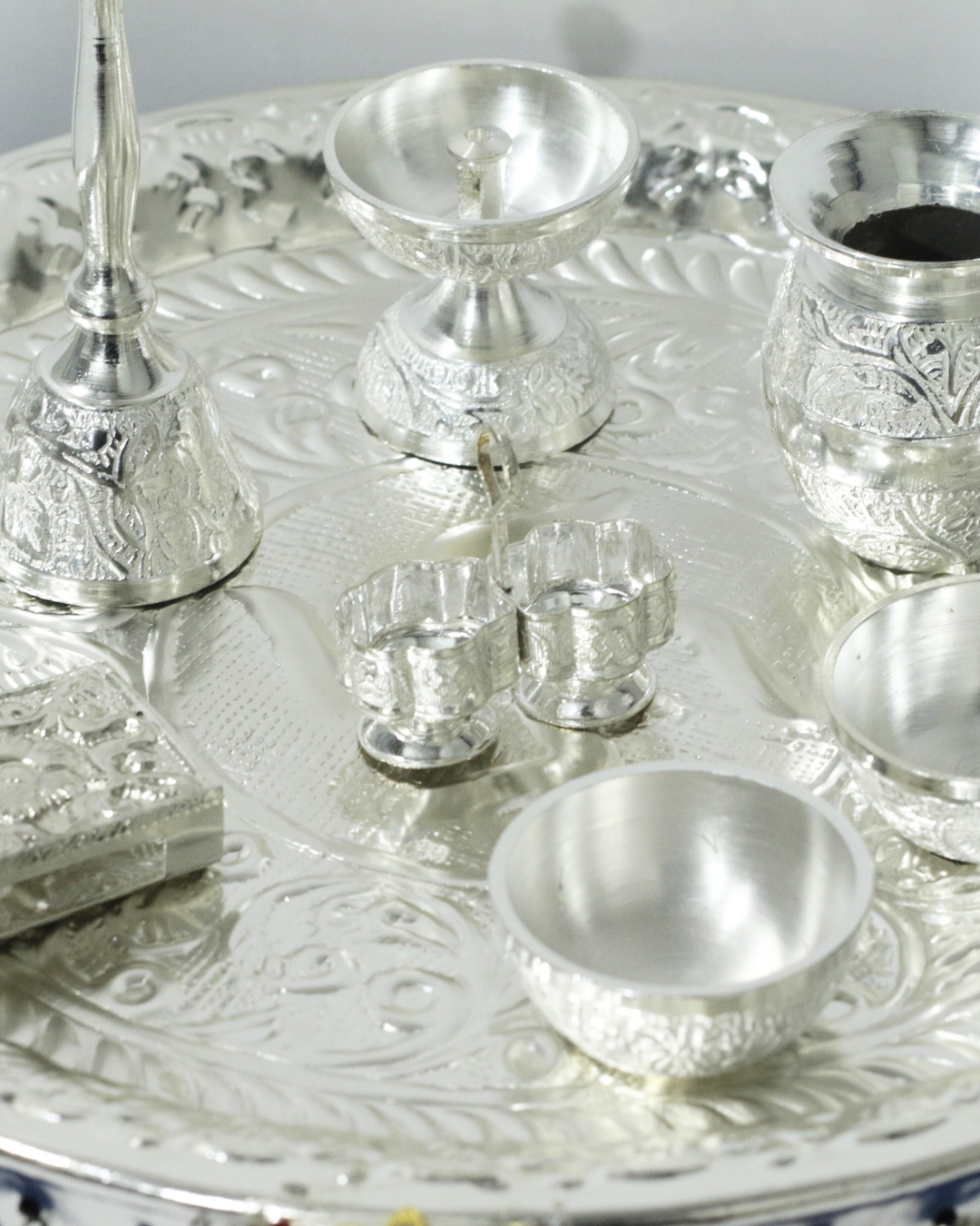 8 Piece Premium Silver Elephant Ghungroo Thali Set