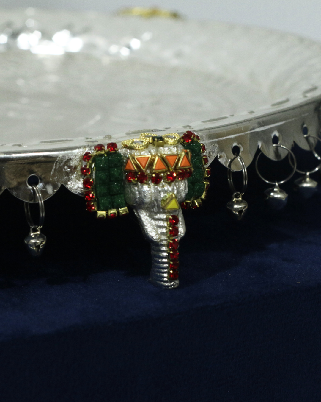 8 Piece Premium Silver Elephant Ghungroo Thali Set