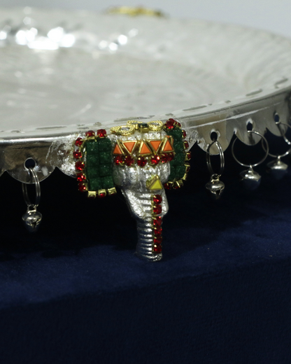 8 Piece Premium Silver Elephant Ghungroo Thali Set