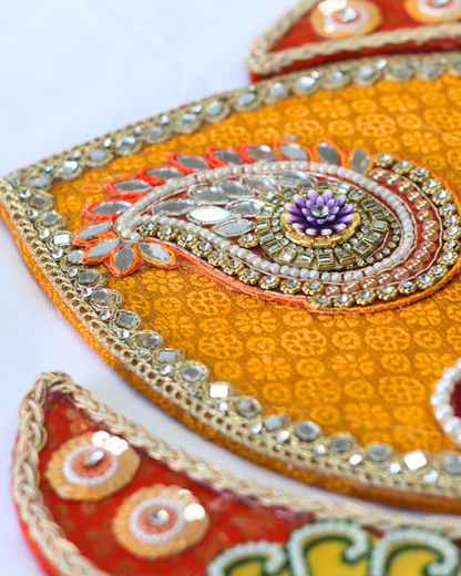 9 Piece Blue/Yellow/Red Hamsa and Peacock Rangoli Set