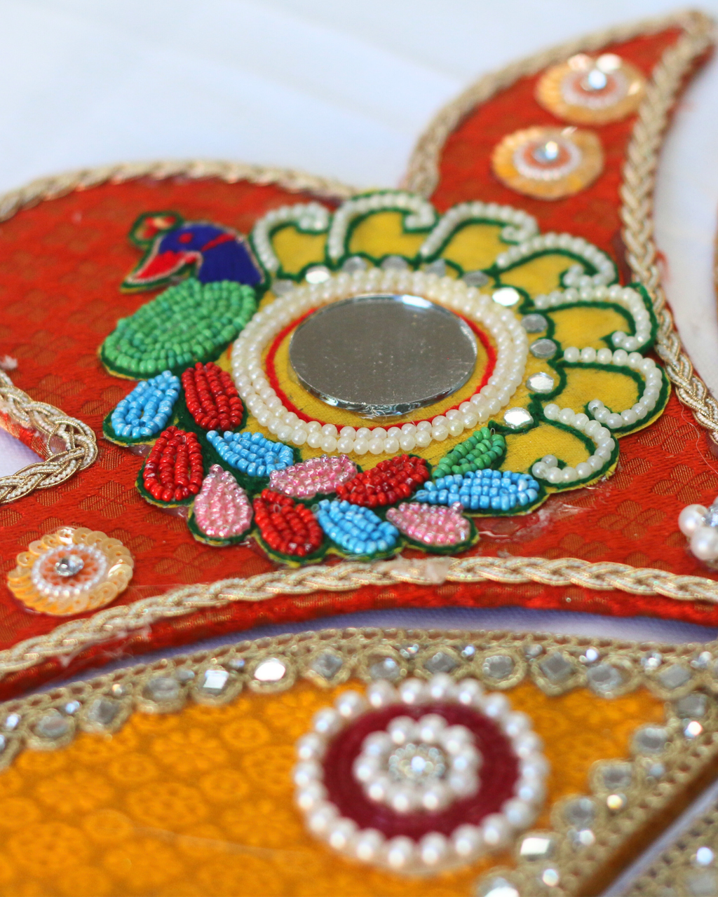9 Piece Blue/Yellow/Red Hamsa and Peacock Rangoli Set