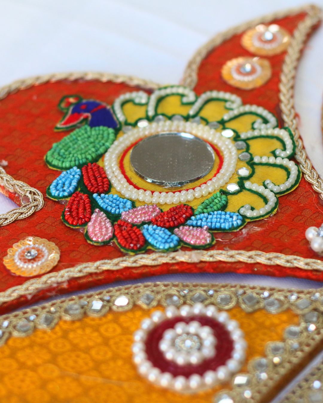 9 Piece Blue/Yellow/Red Hamsa and Peacock Rangoli Set