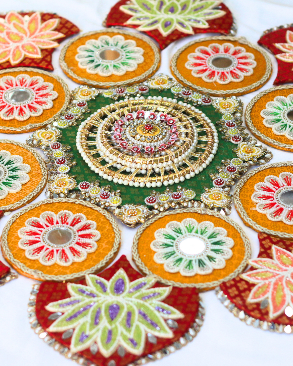 Green/Yellow/Red Floral Rangoli Set