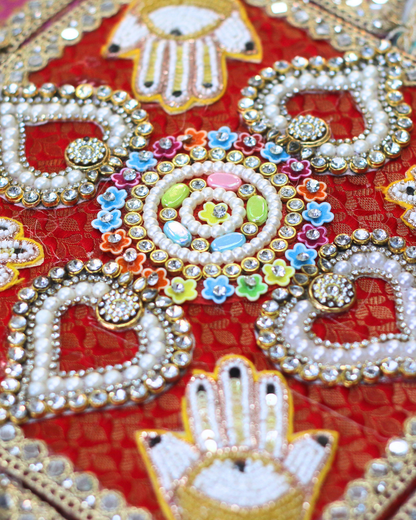 9 Piece Teal/Pink Hamsa and Peacock Rangoli Set