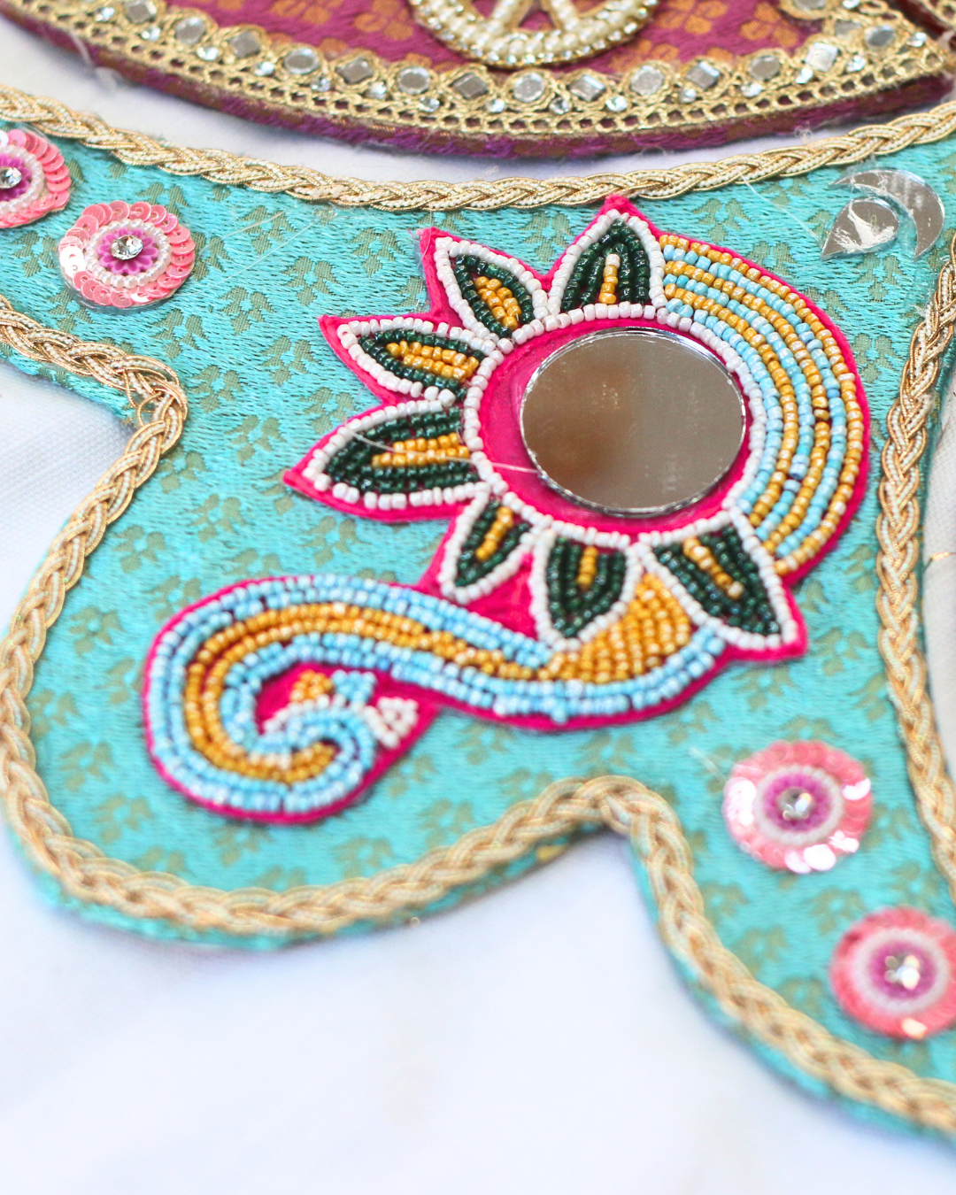 9 Piece Teal/Pink Hamsa and Peacock Rangoli Set