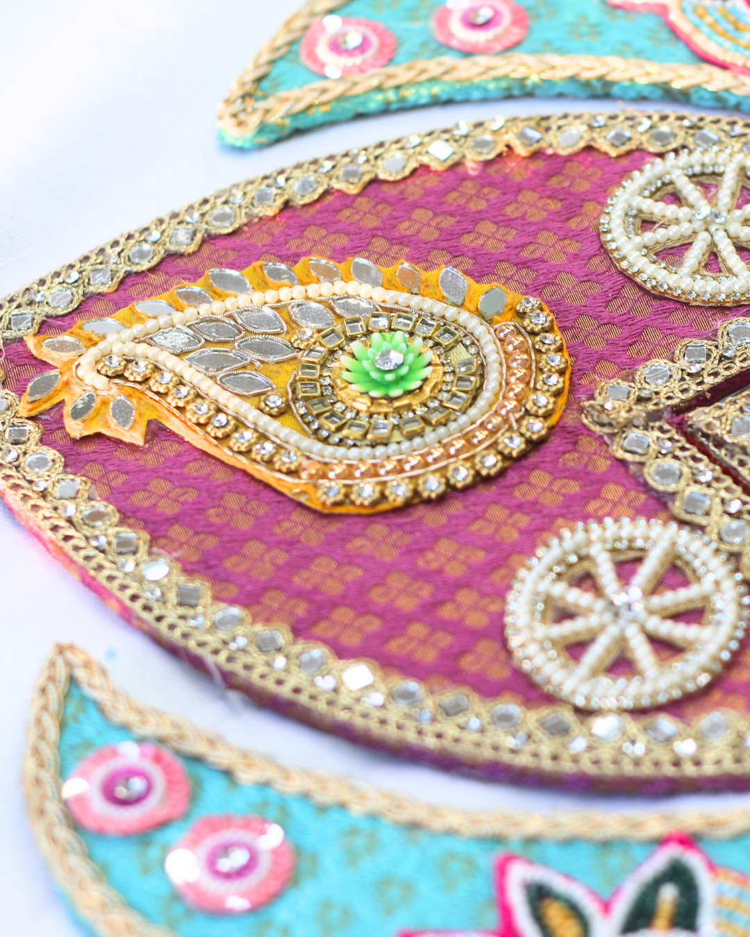 9 Piece Teal/Pink Hamsa and Peacock Rangoli Set
