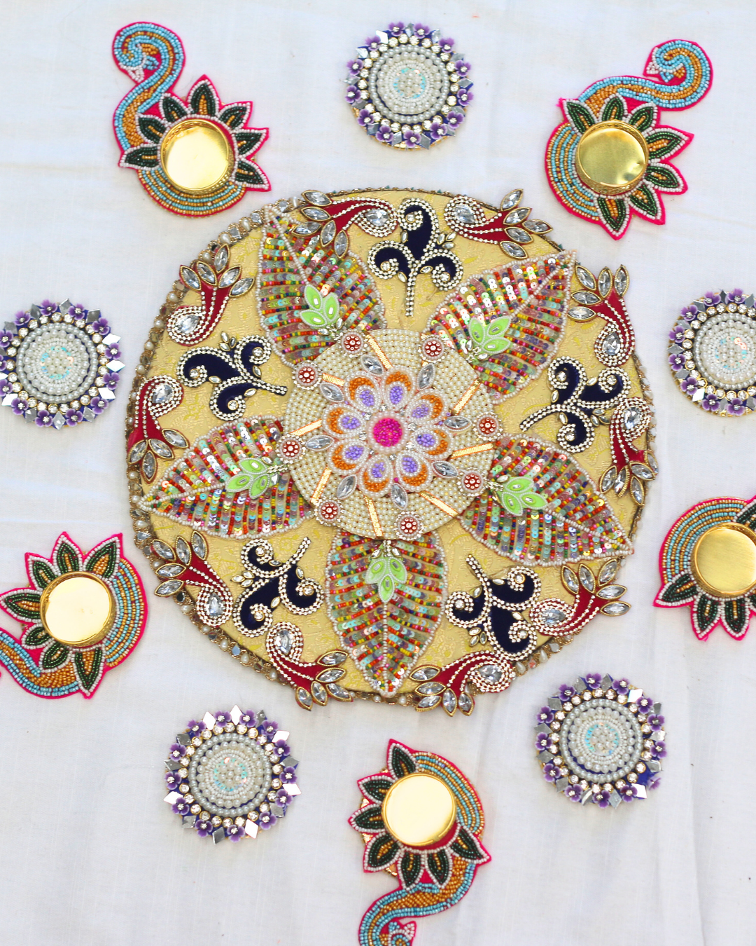 9 Piece Multicolour Rangoli Mat
