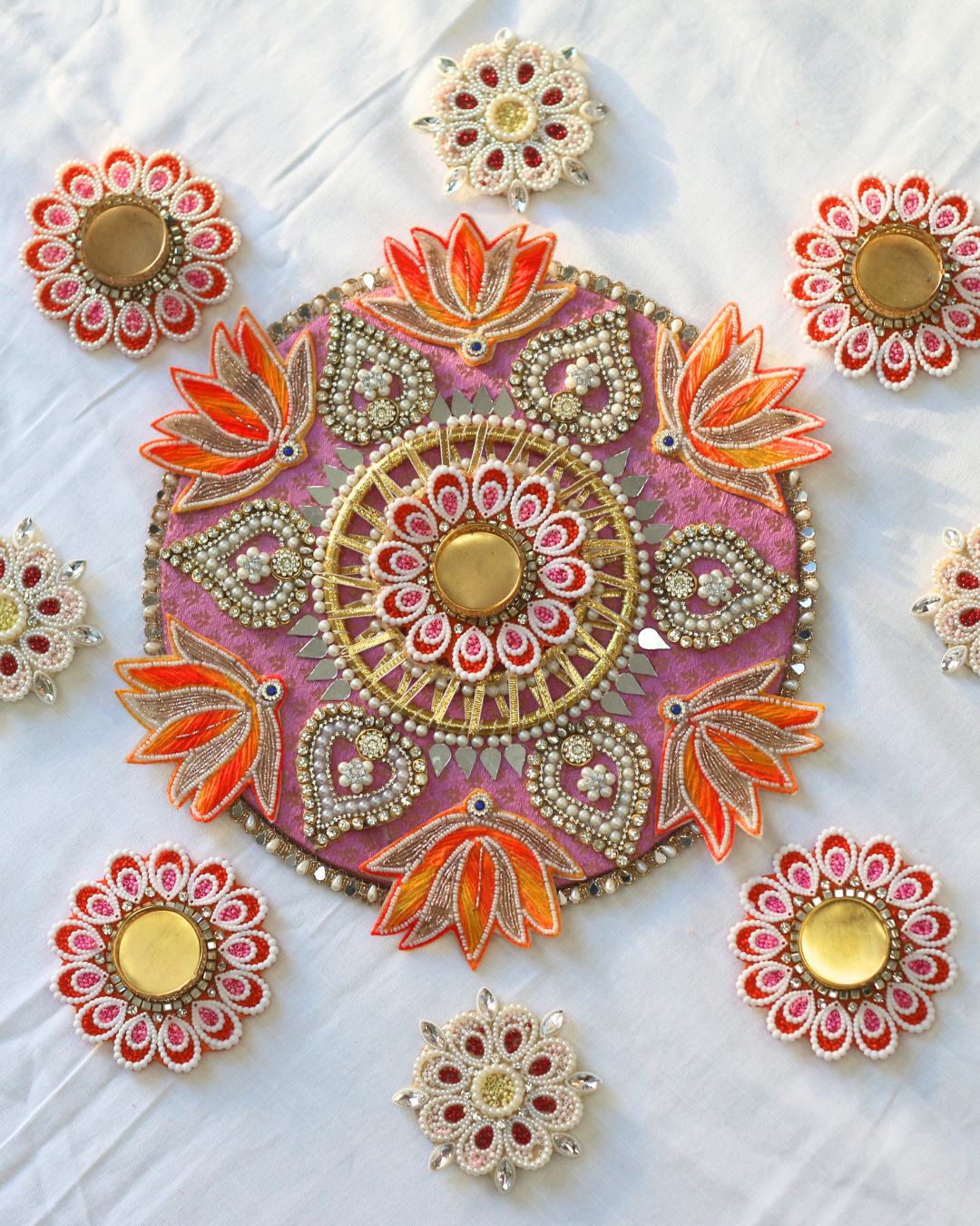 9 Piece Pink Lotus Rangoli Set