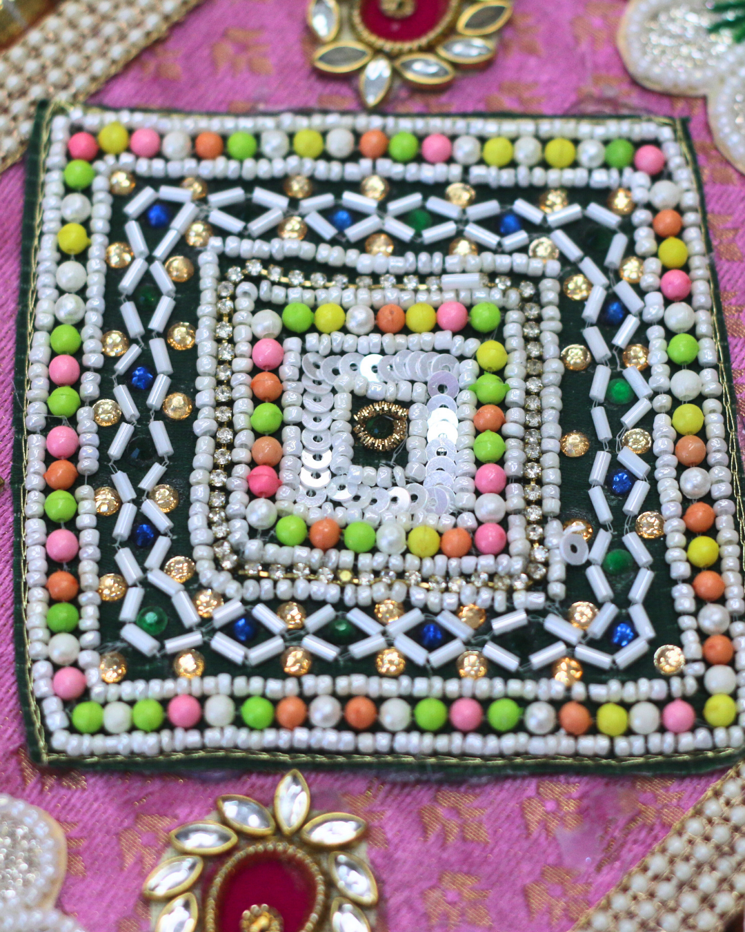 Pink Table Rangoli Mat
