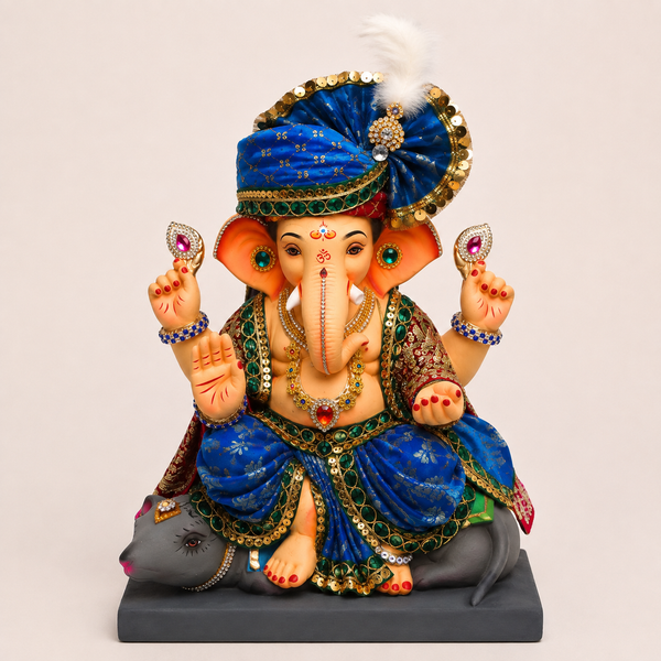 18 Inch Blue Turban Ganesha with Mouse