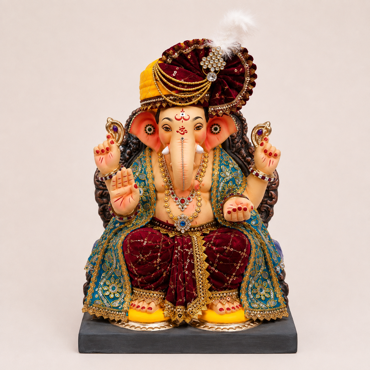15 Inch Maroon & Blue Throne Ganesha