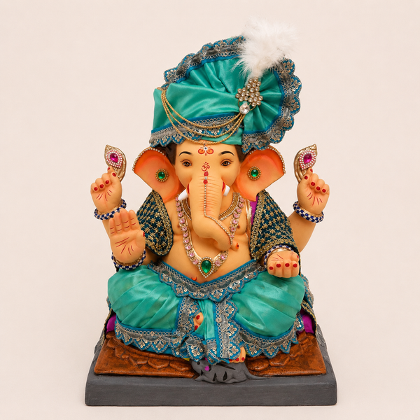 18 Inch Aqua Blue Maharaja Ganesha Idol