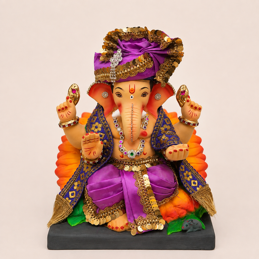 12 Inch Purple & Gold Ganesha Idol