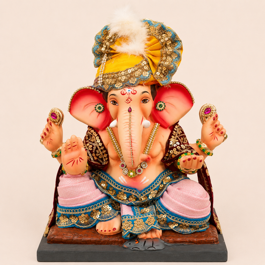 12 Inch Classic Yellow Turban Ganesha Idol