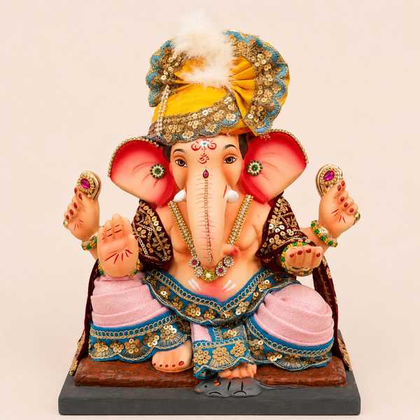 12 Inch Classic Yellow Turban Ganesha Idol