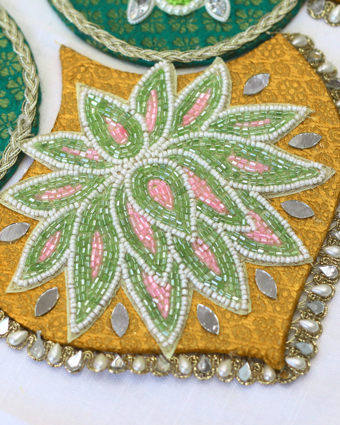 Teal Green/Yellow/Red Floral Rangoli